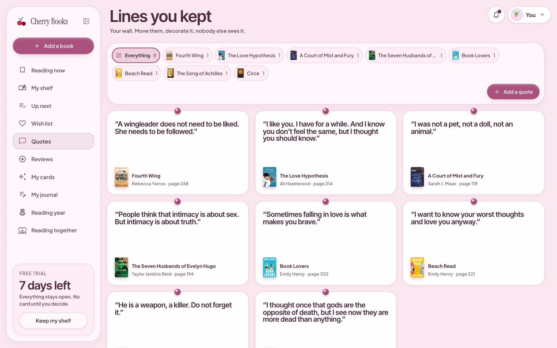 Quote wall in the Dusty rose theme